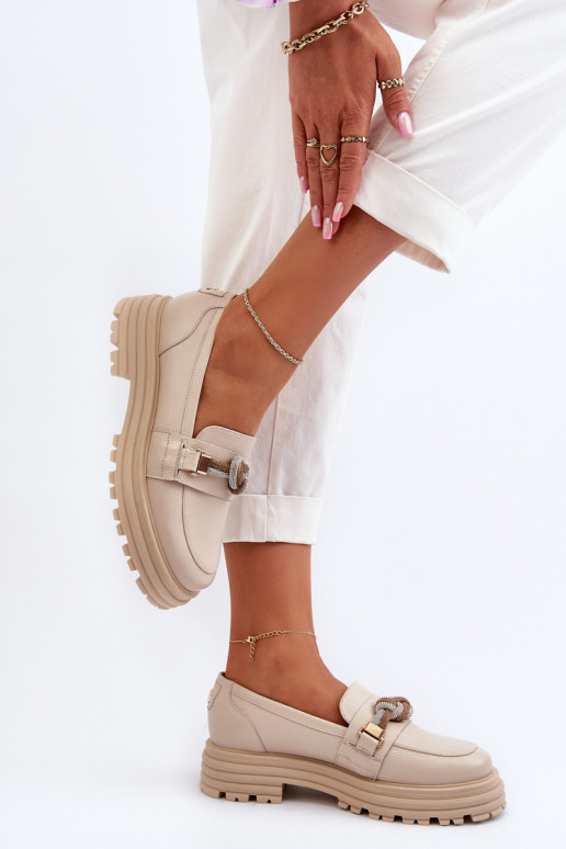 Pelle mocassini da donna con ornamenti Laura Messi 2780 beige Pelle mocassini da donna con ornamenti Laura Messi 2780 beige