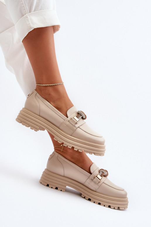 Pelle mocassini da donna con ornamenti Laura Messi 2780 beige Pelle mocassini da donna con ornamenti Laura Messi 2780 beige