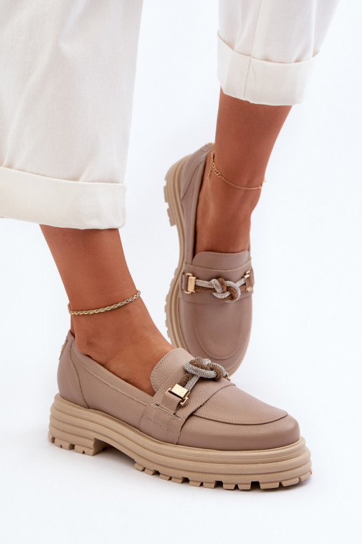 Pelle mocassini da donna con ornamenti Laura Messi 2780 beige Pelle mocassini da donna con ornamenti Laura Messi 2780 beige