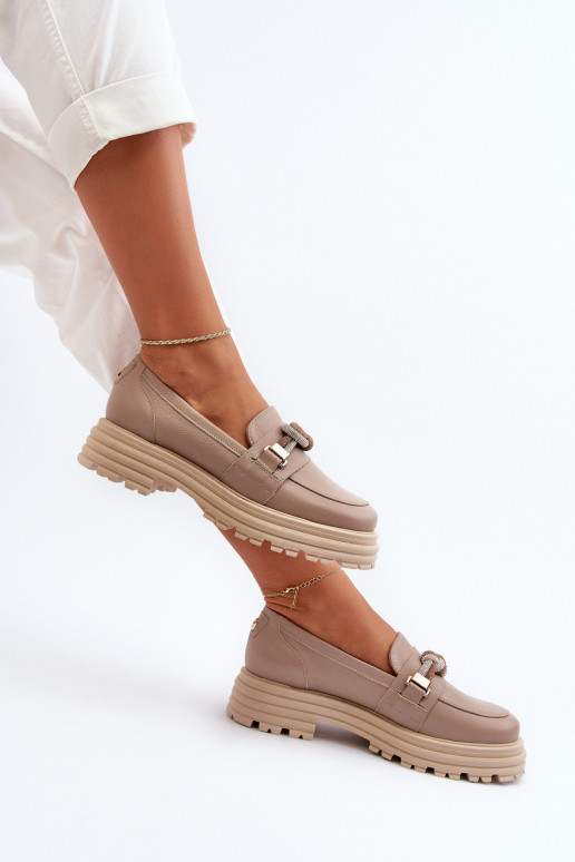 Pelle mocassini da donna con ornamenti Laura Messi 2780 beige Pelle mocassini da donna con ornamenti Laura Messi 2780 beige