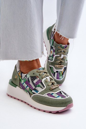 Pelle Scarpe modello sneakers Femminile con una piattaforma Deveciejka 06390-09 SeledynoAe