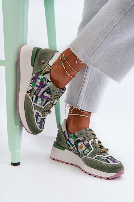 Pelle Scarpe modello sneakers Femminile con una piattaforma Deveciejka 06390-09 SeledynoAe Pelle Scarpe modello sneakers Femminile con una piattaforma Deveciejka 06390-09 SeledynoAe