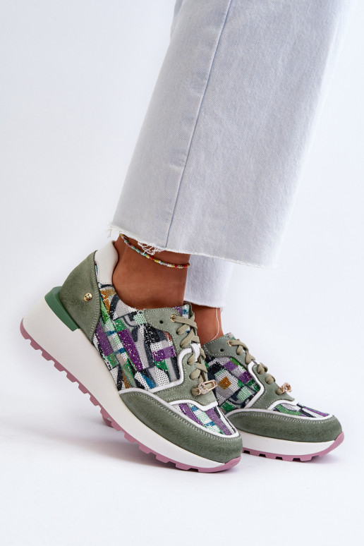 Pelle Scarpe modello sneakers Femminile con una piattaforma Deveciejka 06390-09 SeledynoAe Pelle Scarpe modello sneakers Femminile con una piattaforma Deveciejka 06390-09 SeledynoAe