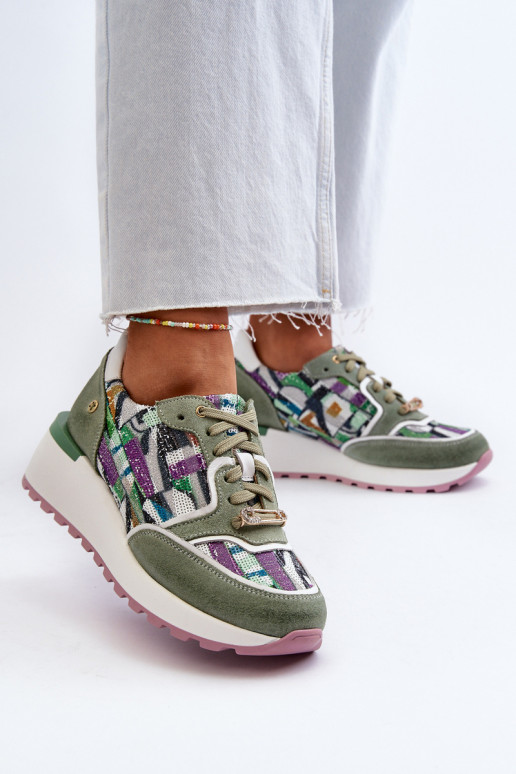 Pelle Scarpe modello sneakers Femminile con una piattaforma Deveciejka 06390-09 SeledynoAe Pelle Scarpe modello sneakers Femminile con una piattaforma Deveciejka 06390-09 SeledynoAe