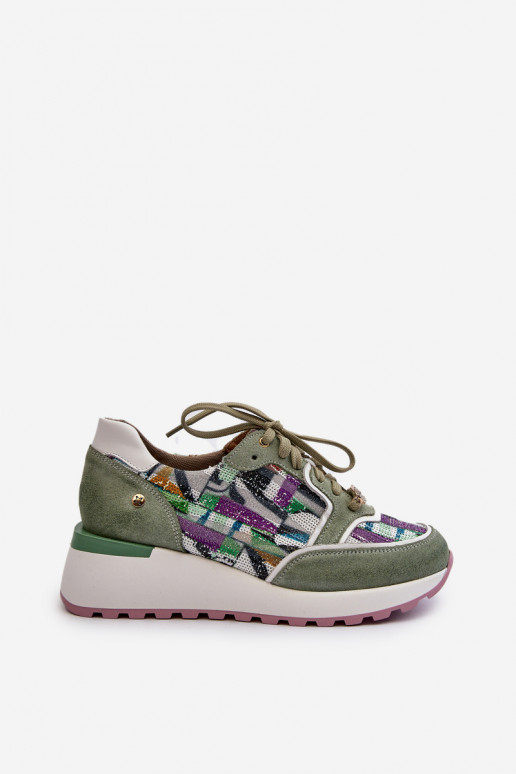 Pelle Scarpe modello sneakers Femminile con una piattaforma Deveciejka 06390-09 SeledynoAe Pelle Scarpe modello sneakers Femminile con una piattaforma Deveciejka 06390-09 SeledynoAe