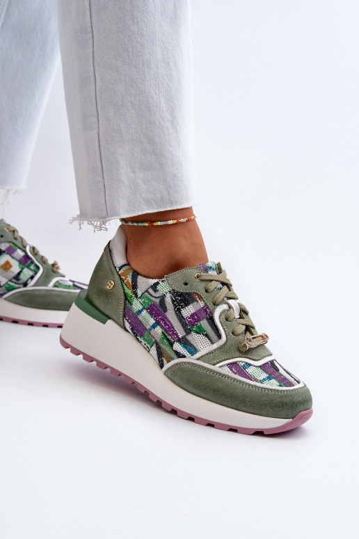 Pelle Scarpe modello sneakers Femminile con una piattaforma Deveciejka 06390-09 SeledynoAe Pelle Scarpe modello sneakers Femminile con una piattaforma Deveciejka 06390-09 SeledynoAe