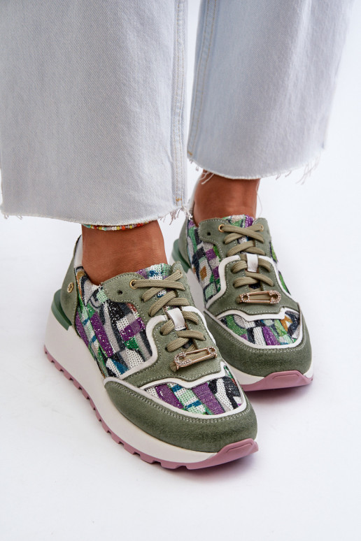 Pelle Scarpe modello sneakers Femminile con una piattaforma Deveciejka 06390-09 SeledynoAe Pelle Scarpe modello sneakers Femminile con una piattaforma Deveciejka 06390-09 SeledynoAe