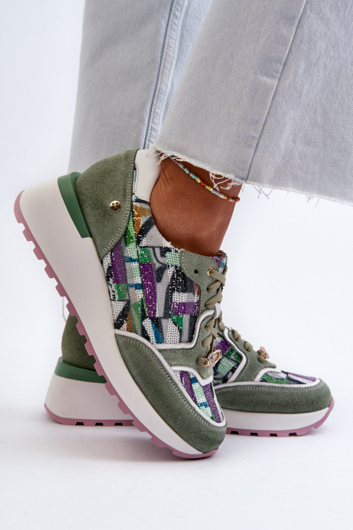 Pelle Scarpe modello sneakers Femminile con una piattaforma Deveciejka 06390-09 SeledynoAe Pelle Scarpe modello sneakers Femminile con una piattaforma Deveciejka 06390-09 SeledynoAe