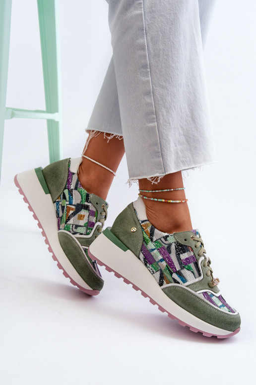 Pelle Scarpe modello sneakers Femminile con una piattaforma Deveciejka 06390-09 SeledynoAe Pelle Scarpe modello sneakers Femminile con una piattaforma Deveciejka 06390-09 SeledynoAe