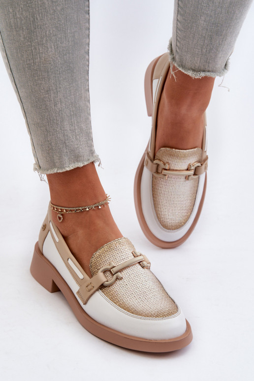 Pelle Mocassini scarpe Femminile Deveciejka 06493-11 Bianco-beige