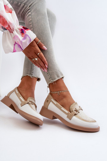 Pelle Mocassini scarpe Femminile Deveciejka 06493-11 Bianco-beige 2