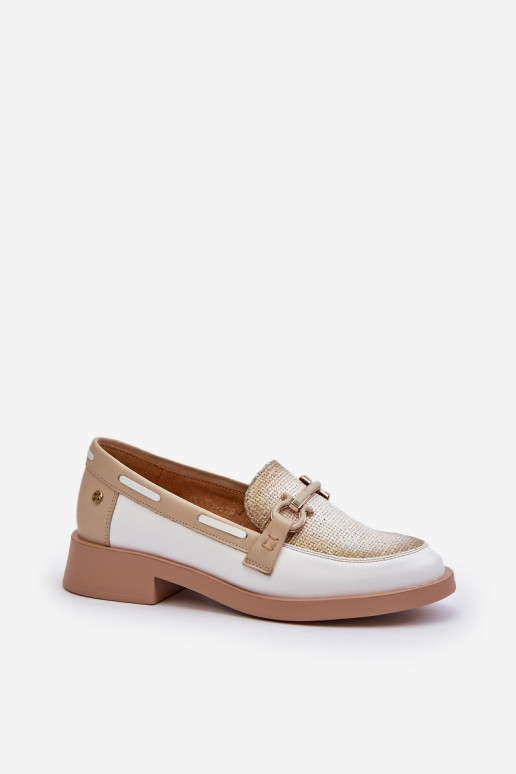 Pelle Mocassini scarpe Femminile Deveciejka 06493-11 Bianco-beige