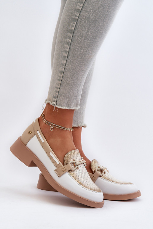 Pelle Mocassini scarpe Femminile Deveciejka 06493-11 Bianco-beige