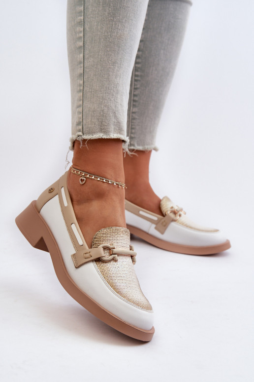 Pelle Mocassini scarpe Femminile Deveciejka 06493-11 Bianco-beige
