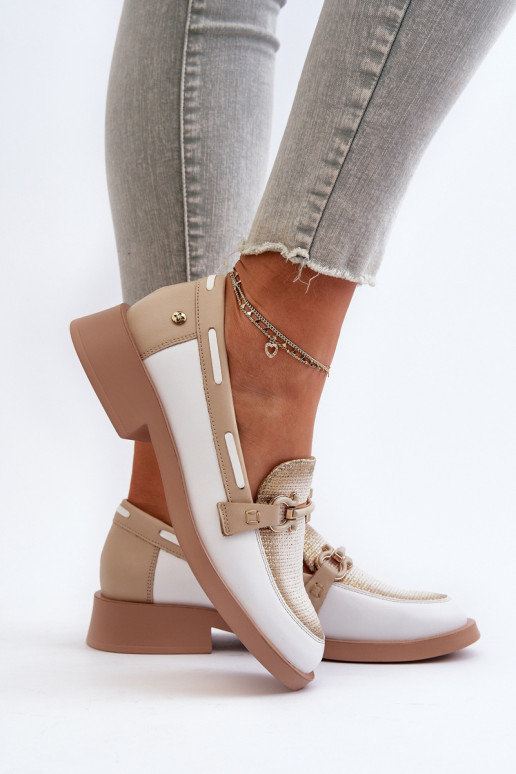 Pelle Mocassini scarpe Femminile Deveciejka 06493-11 Bianco-beige
