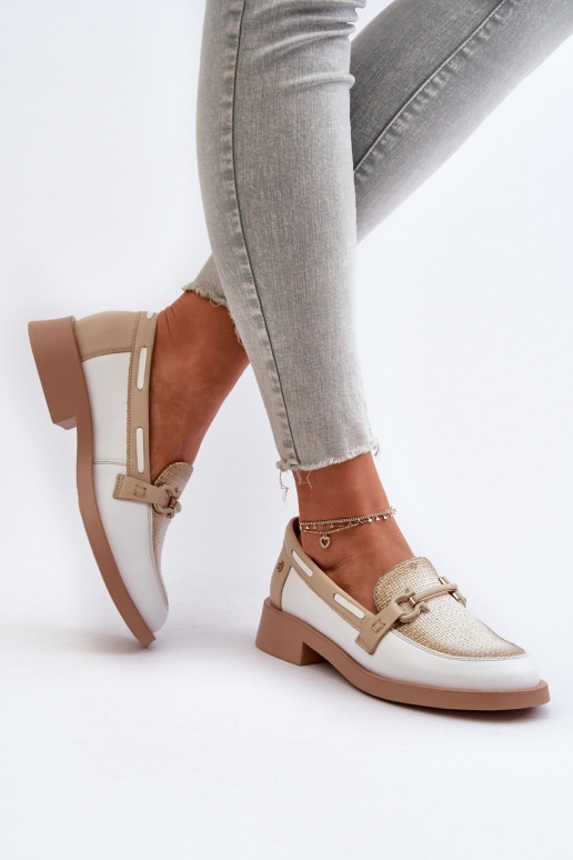 Pelle Mocassini scarpe Femminile Deveciejka 06493-11 Bianco-beige