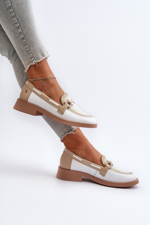 Pelle Mocassini scarpe Femminile Deveciejka 06493-11 Bianco-beige