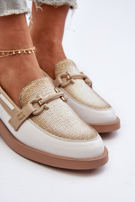 Pelle Mocassini scarpe Femminile Deveciejka 06493-11 Bianco-beige