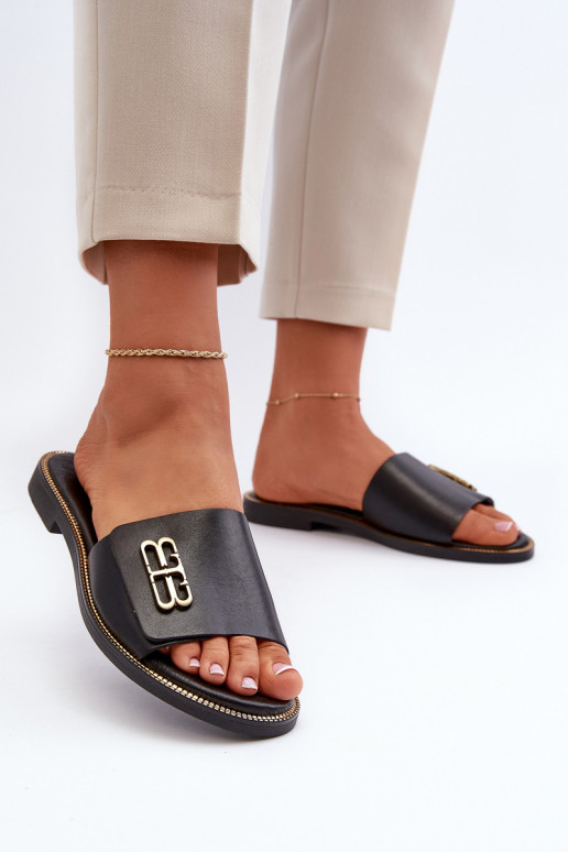 Zazoo 40384 Stile elegante Pantofole in pelle Femminile colore nero Zazoo 40384 Stile elegante Pantofole in pelle Femminile colore nero