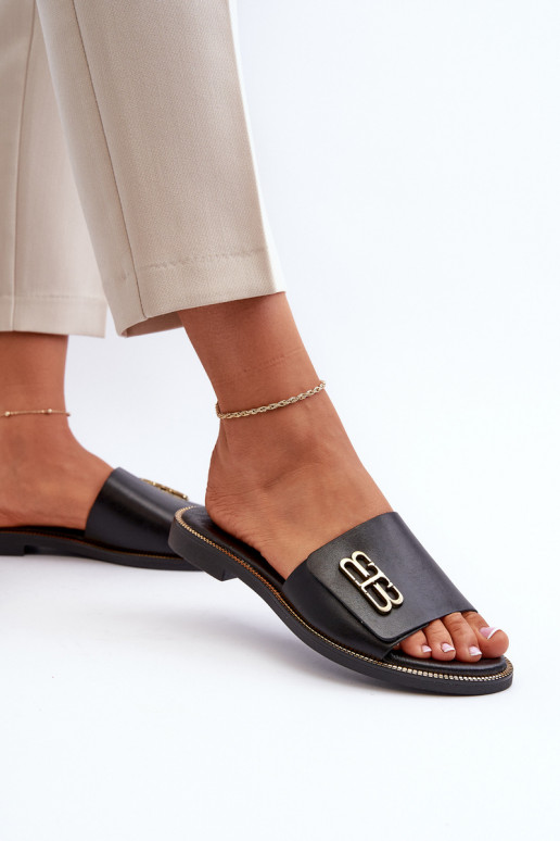 Zazoo 40384 Stile elegante Pantofole in pelle Femminile colore nero Zazoo 40384 Stile elegante Pantofole in pelle Femminile colore nero