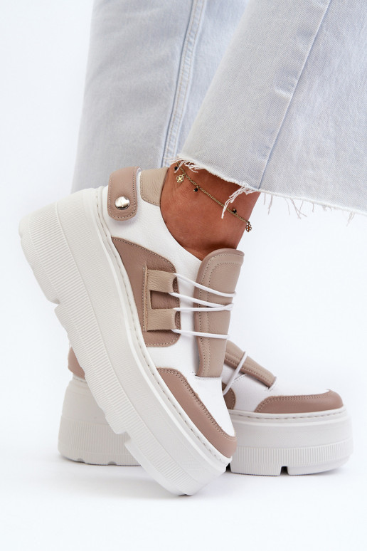 Zazoo 1833 Scarpe modello sneakers Femminile Pelle con suole massicce alla moda beige-Colore bianco Zazoo 1833 Scarpe modello sneakers Femminile Pelle con suole massicce alla moda beige-Colore bianco