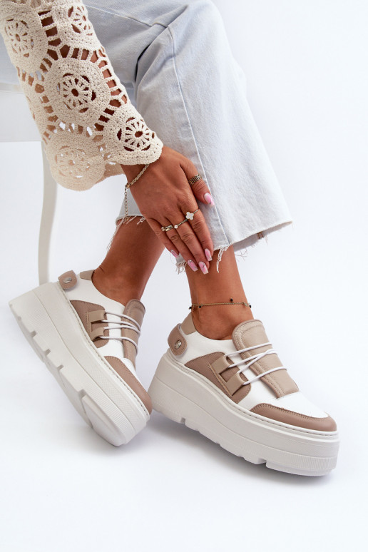 Zazoo 1833 Scarpe modello sneakers Femminile Pelle con suole massicce alla moda beige-Colore bianco Zazoo 1833 Scarpe modello sneakers Femminile Pelle con suole massicce alla moda beige-Colore bianco