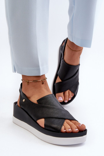 Sandali in pelle con piattaforma neri Zazoo 40256
