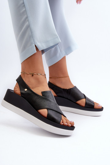 Sandali in pelle con piattaforma neri Zazoo 40256 2