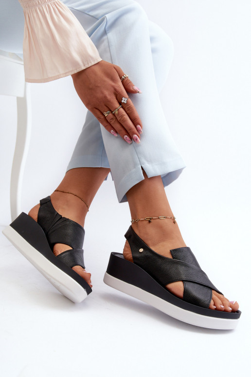 Zazoo 40256 Pelle Sandali con plateau colore nero Zazoo 40256 Pelle Sandali con plateau colore nero