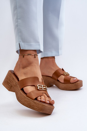 Zazoo 40412 Pelle Stile elegante Pantofole da donna con dettagli dorati colore marrone