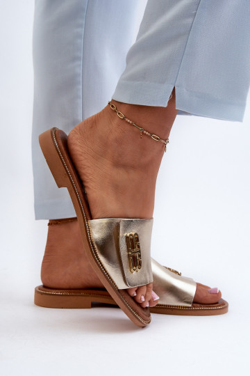 Ciabatte eleganti in pelle dorate Zazoo 40384 2