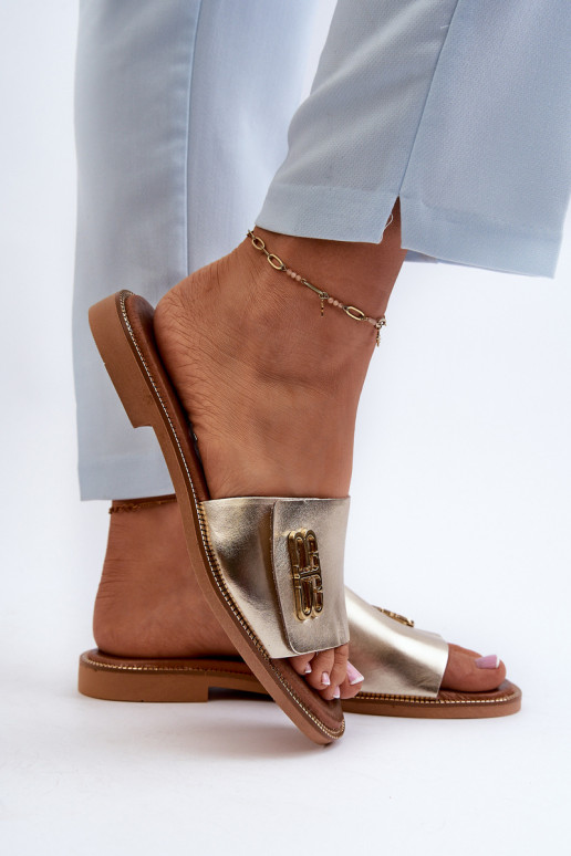 Zazoo 40384 Stile elegante Pantofole in pelle Femminile colore dorato Zazoo 40384 Stile elegante Pantofole in pelle Femminile colore dorato