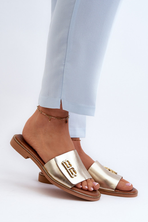 Zazoo 40384 Stile elegante Pantofole in pelle Femminile colore dorato Zazoo 40384 Stile elegante Pantofole in pelle Femminile colore dorato