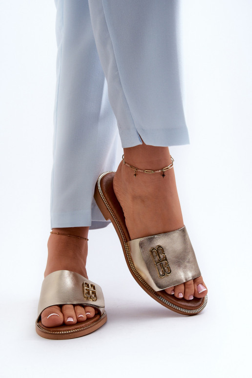 Zazoo 40384 Stile elegante Pantofole in pelle Femminile colore dorato Zazoo 40384 Stile elegante Pantofole in pelle Femminile colore dorato