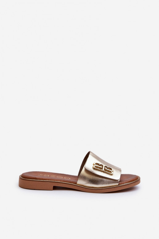 Zazoo 40384 Stile elegante Pantofole in pelle Femminile colore dorato Zazoo 40384 Stile elegante Pantofole in pelle Femminile colore dorato