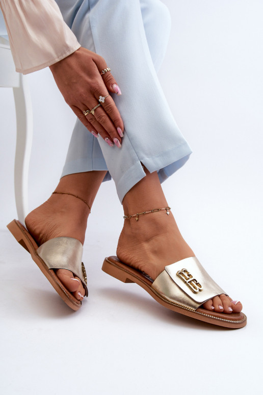 Zazoo 40384 Stile elegante Pantofole in pelle Femminile colore dorato Zazoo 40384 Stile elegante Pantofole in pelle Femminile colore dorato