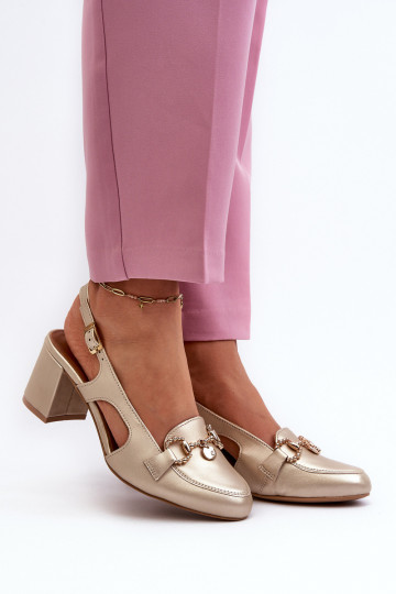 Sandali da donna con tacco Deveciejka 06419-25 colore dorato 2