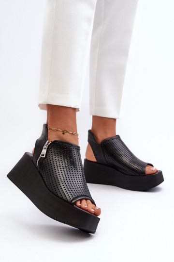 Zazoo 1792 Pelle Sandali con plateau traforati colore nero