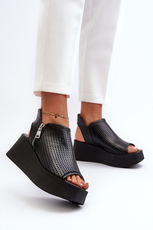 Zazoo 1792 Pelle Sandali con plateau traforati colore nero Zazoo 1792 Pelle Sandali con plateau traforati colore nero