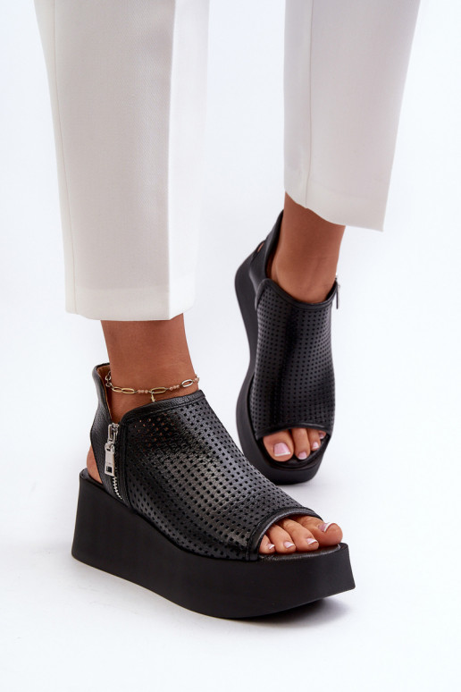 Zazoo 1792 Pelle Sandali con plateau traforati colore nero Zazoo 1792 Pelle Sandali con plateau traforati colore nero