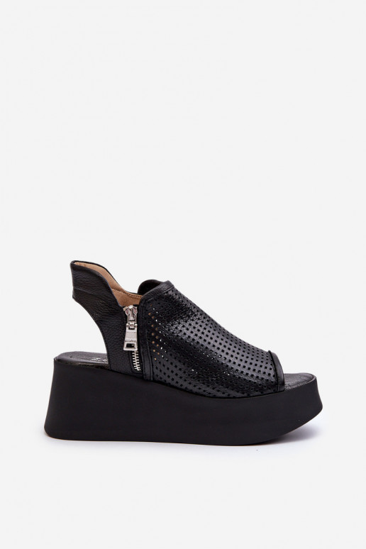 Zazoo 1792 Pelle Sandali con plateau traforati colore nero Zazoo 1792 Pelle Sandali con plateau traforati colore nero