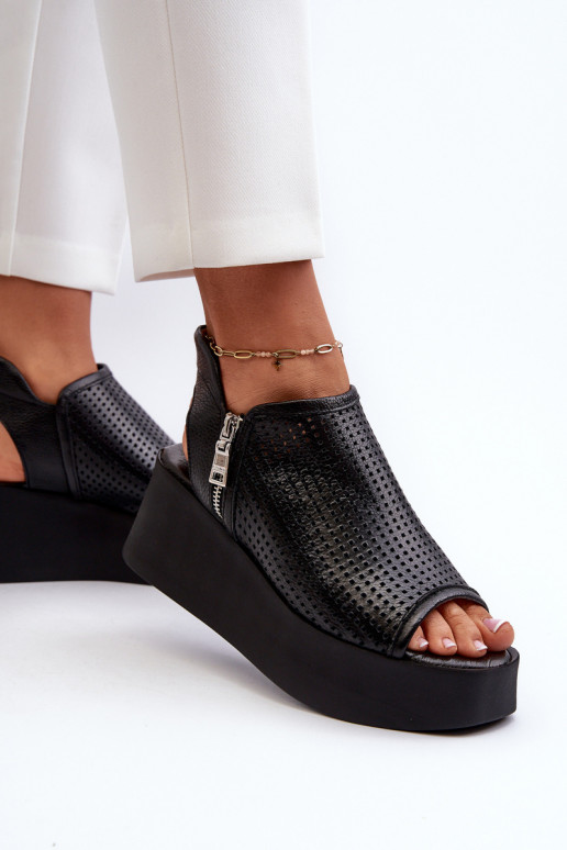 Zazoo 1792 Pelle Sandali con plateau traforati colore nero Zazoo 1792 Pelle Sandali con plateau traforati colore nero