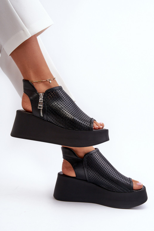 Zazoo 1792 Pelle Sandali con plateau traforati colore nero Zazoo 1792 Pelle Sandali con plateau traforati colore nero