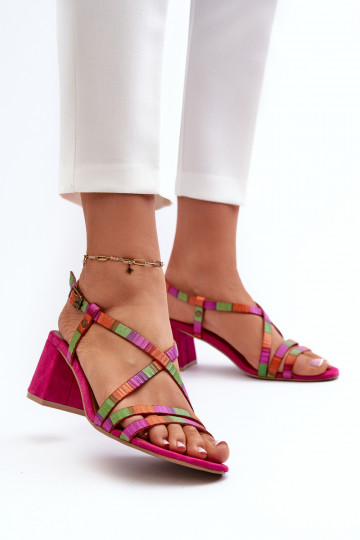 Sandali in camoscio con tacchi bassi Deveciejka 06653-15 colore rosa