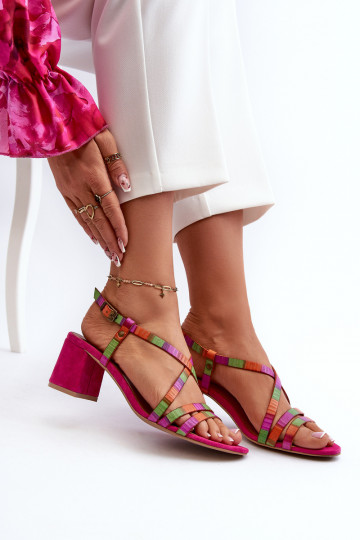 Sandali in camoscio con tacchi bassi Deveciejka 06653-15 colore rosa 2