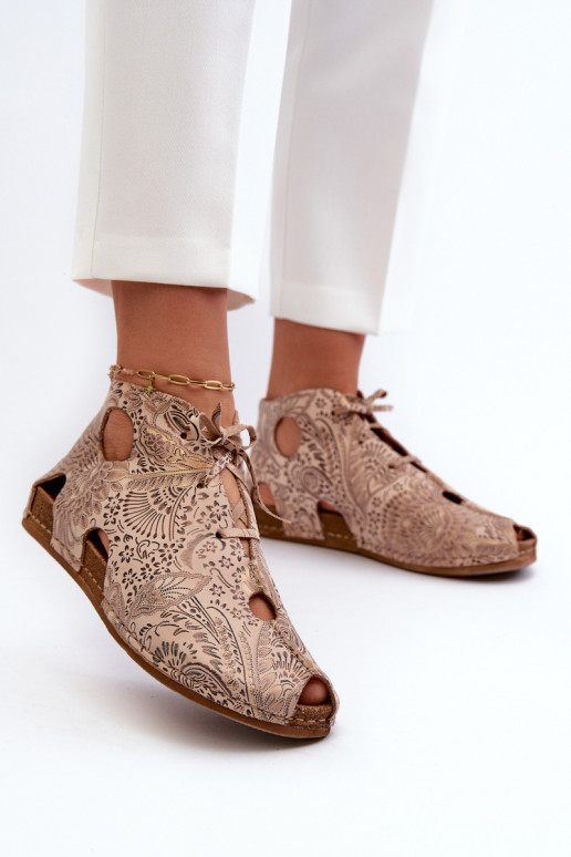 Elegantellato Pelle Stivali Deveciejka 03426-02 beige