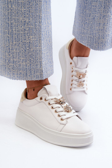 Scarpe sportive in pelle da donna con plateau D&A SN67 bianche