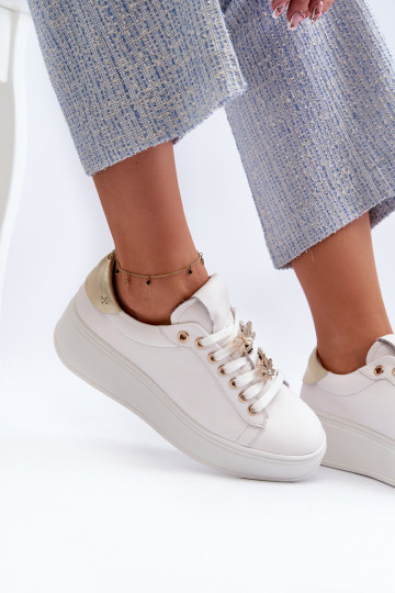 Scarpe sportive in pelle da donna con plateau D&A SN67 bianche 2