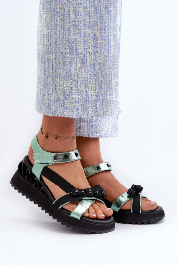 Sandali da donna con fiocchi D&A CR956 verdi 2