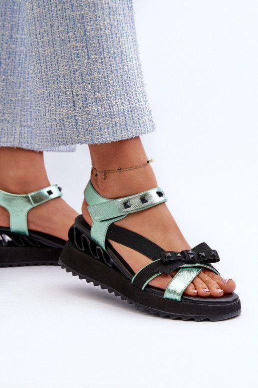 Sandali da donna con nastri D&A CR956 colore verde Sandali da donna con nastri D&A CR956 colore verde